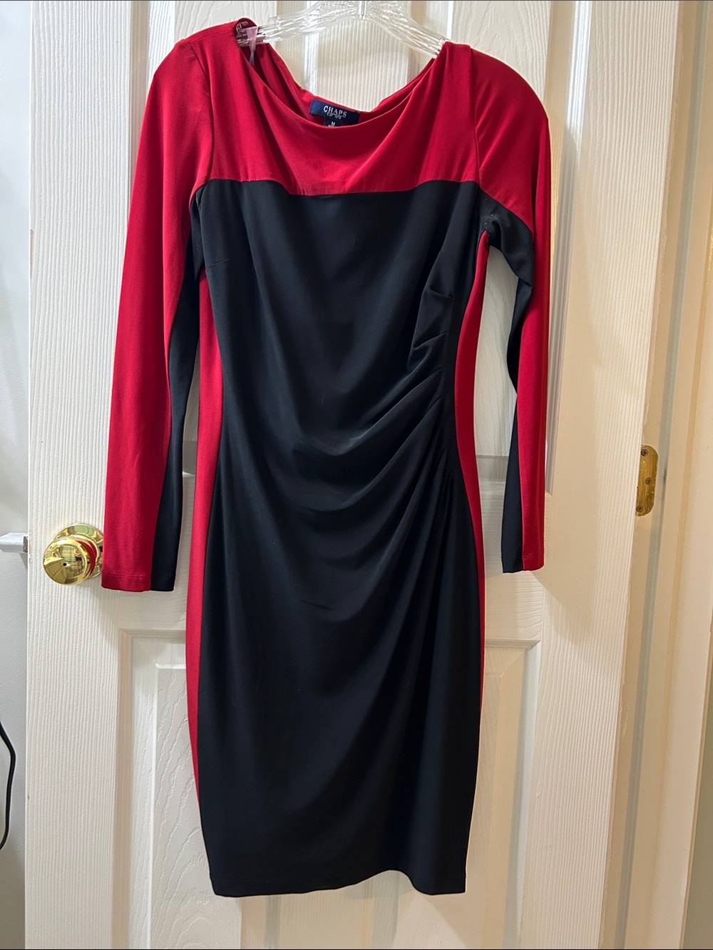 Chaps Two-Tone Red and Black Long Sleeve Sheath Dress
